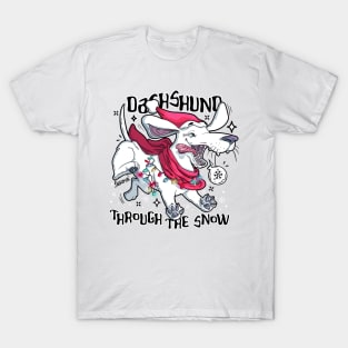 Dachshund through the snow Christmas pun T-Shirt